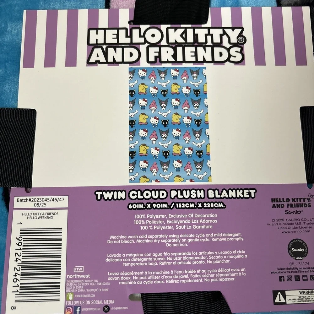 Hello Kitty and Friends Twin Cloud Plush Blanket Blue 60x90‎ NWT